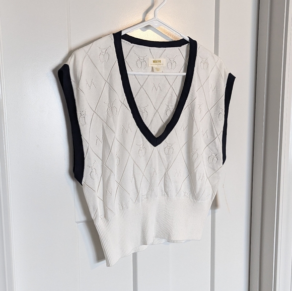 Anthropologie Maeve Violette Icon Sweater Vest NWT - White and Black sz S - Picture 2 of 5
